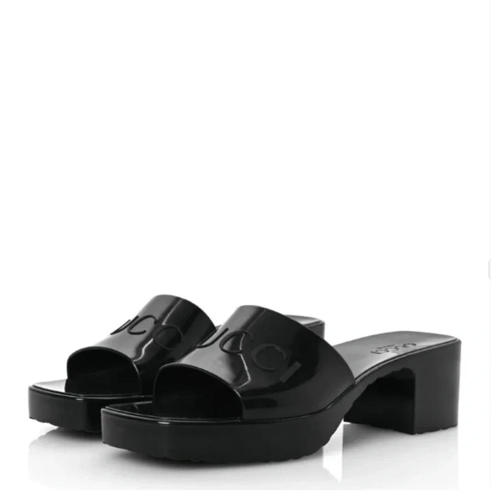Gucci Women’s Black Nero Rubber Logo GG Slide Sandals 60MM Size 10 NIB - Picture 5 of 11